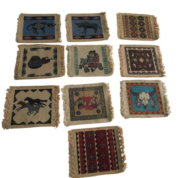 Vintage Southwest Woven Cotton Mug Rug Coasters El Paso Saddle Blanket Co GUC - Picture 2 of 16